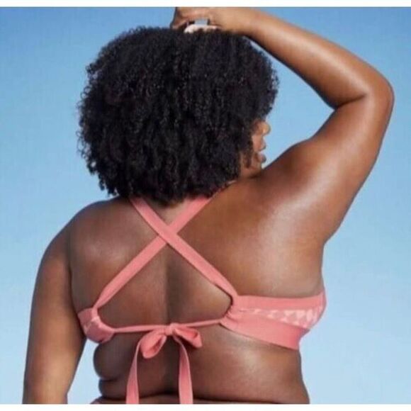 KONA SOL - NWT - L Sz 1X (16W - 18W) Halter Triangle Bikini Top in Pink & Peach - Picture 5 of 16